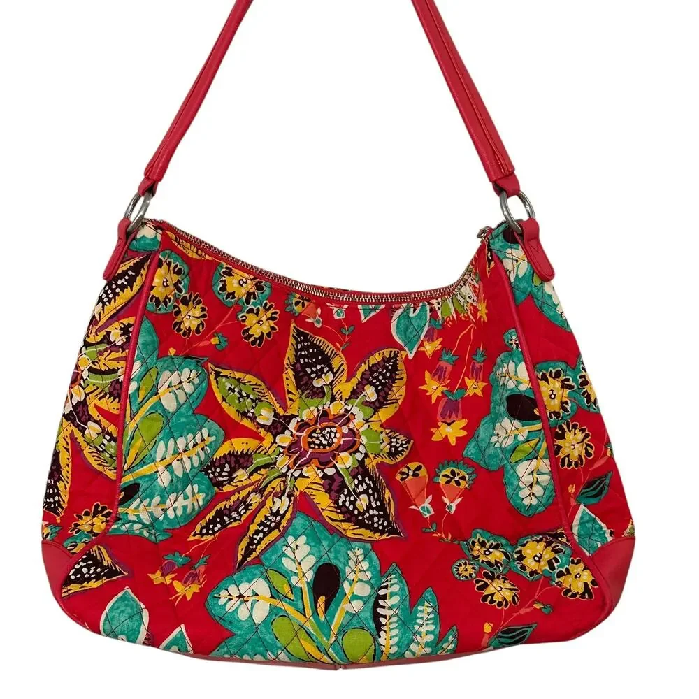 Vera Bradley NEW Vivian Hobo Bag Red Rumba Red Floral Print Crossbody Tote Purse